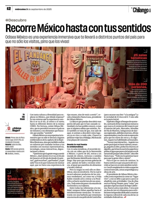 Nota de Chilango sobre la experiencia inmersiva Odisea México