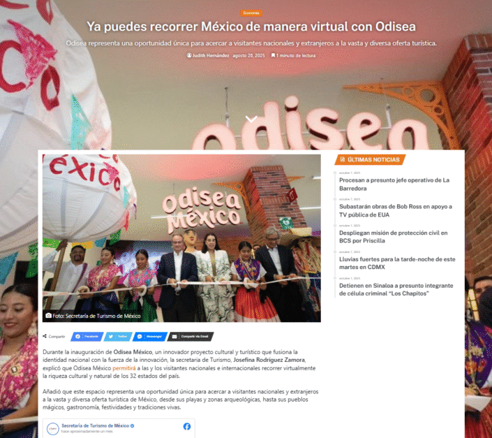 Nota en medios sobre la experiencia inmersiva Odisea México