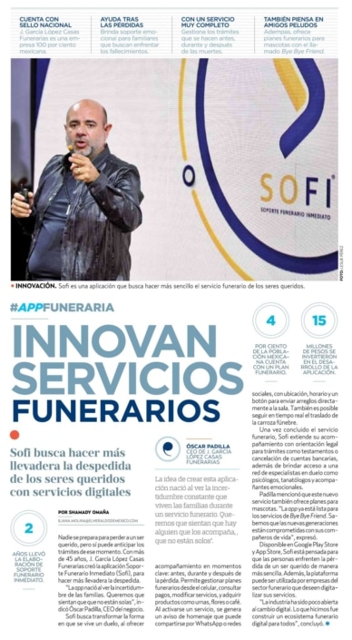 Nota de El Heraldo sobre SoFi, la app funeraria de J. García López