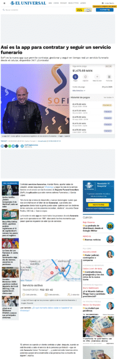 Nota de El Universal sobre SoFi, la app funeraria de J. García López